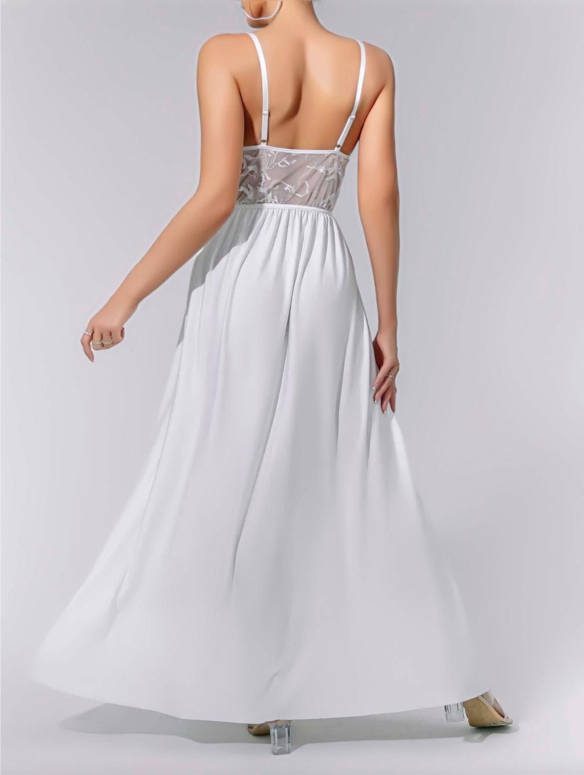 Tül Uzun Gecelik Tek Parça Beyaz Lily Bianca 214 - Beyaz