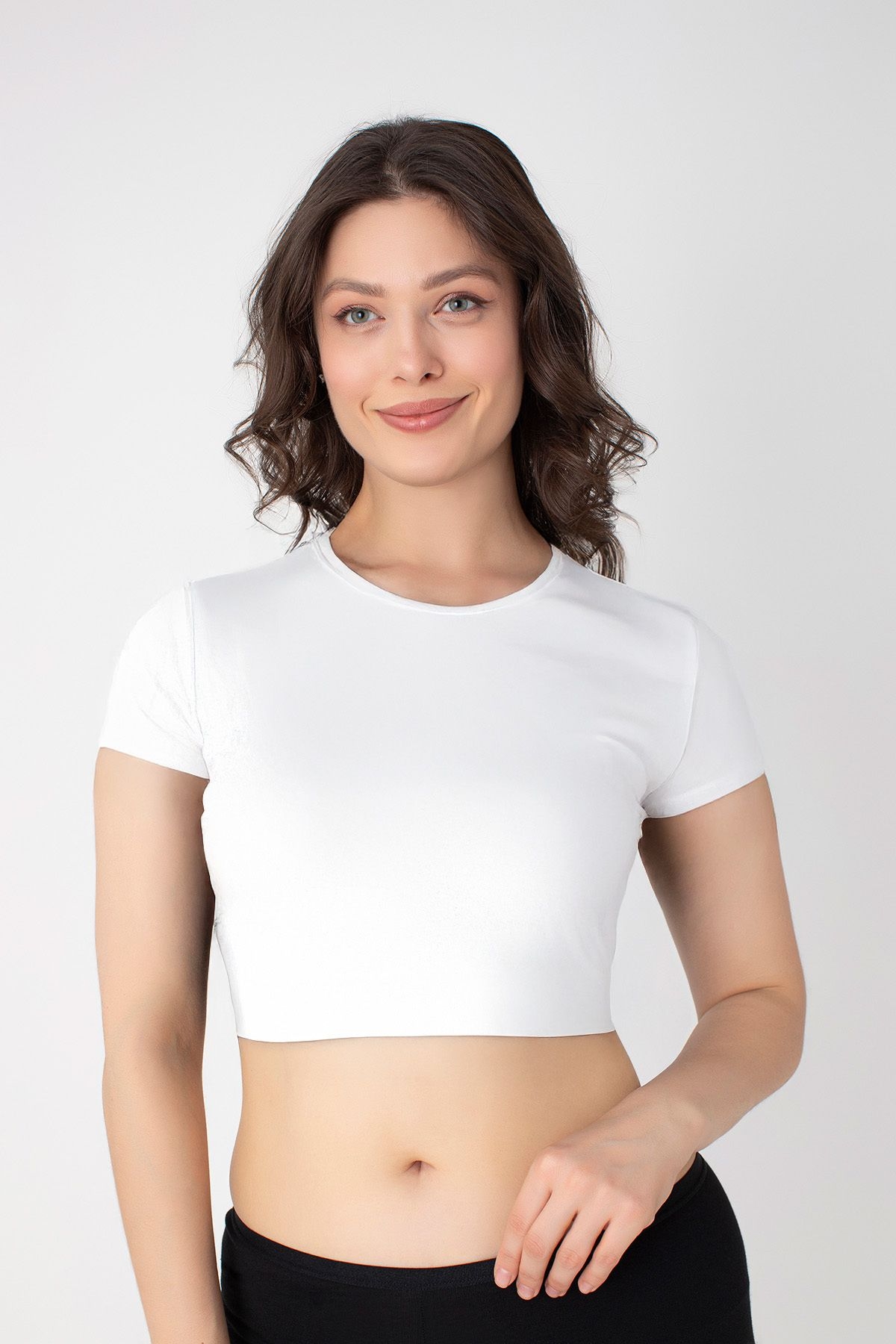Modal Pamuklu Kısa Kollu Crop Atlet Confeo 801 - Beyaz