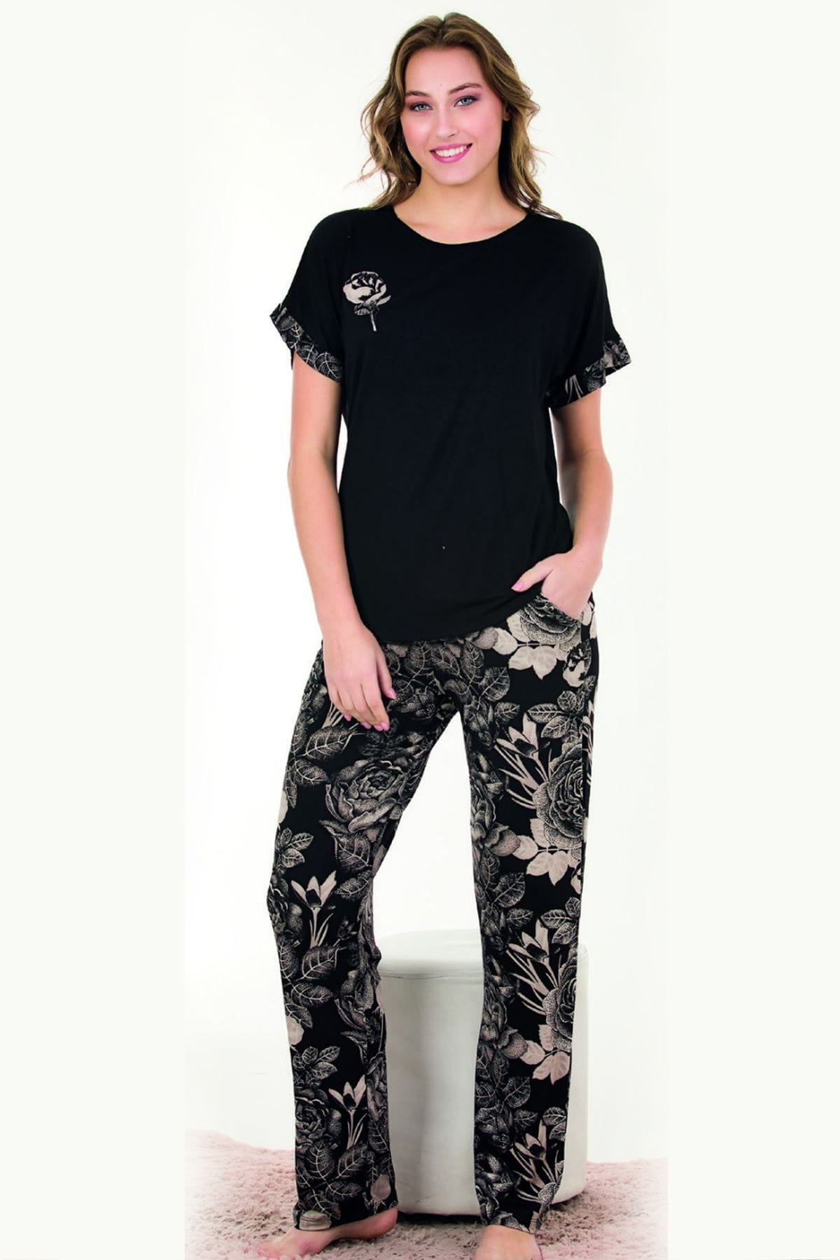 Lady Çiçek Desenli Kısa Kollu Pijama Takımı Lady 12581 - Görsel 2