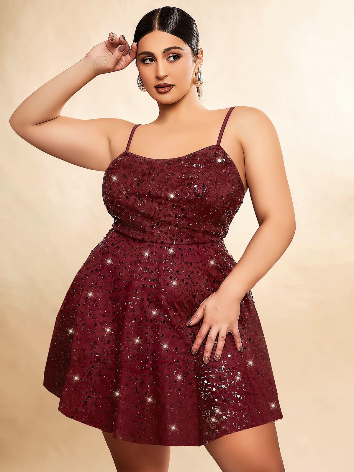 Bordo Askılı Büyük Beden Gece Elbisesi Pembe Pink Night 6510 - Bordo