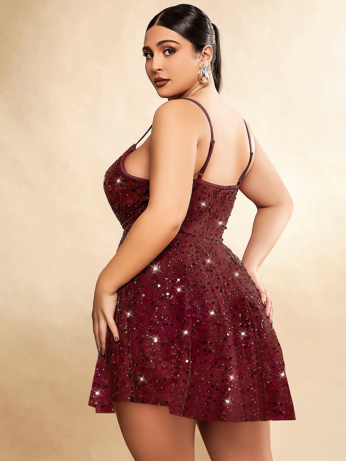 Bordo Askılı Büyük Beden Gece Elbisesi Pembe Pink Night 6510 - Bordo