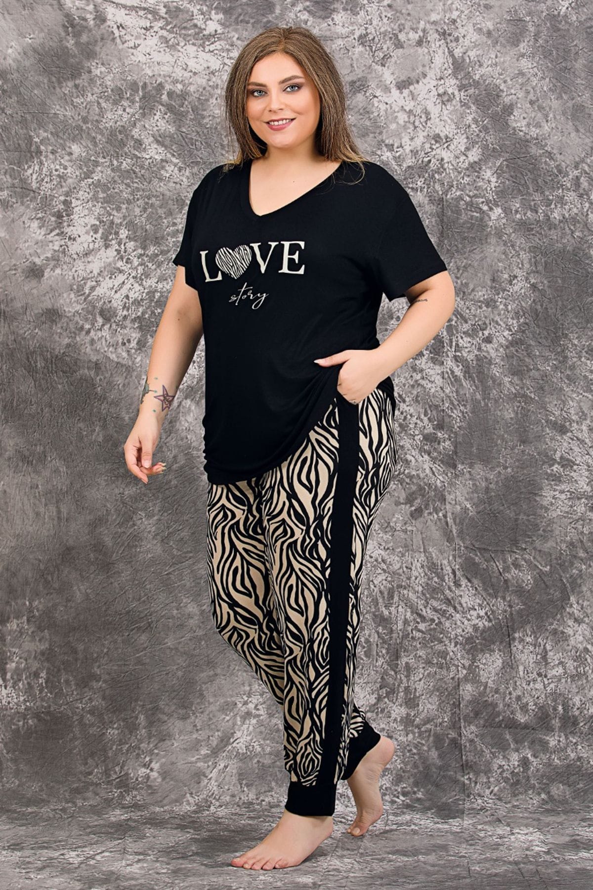 Lady Büyük Beden Kısa Kollu Pijama Takımı Somon Lady 10954