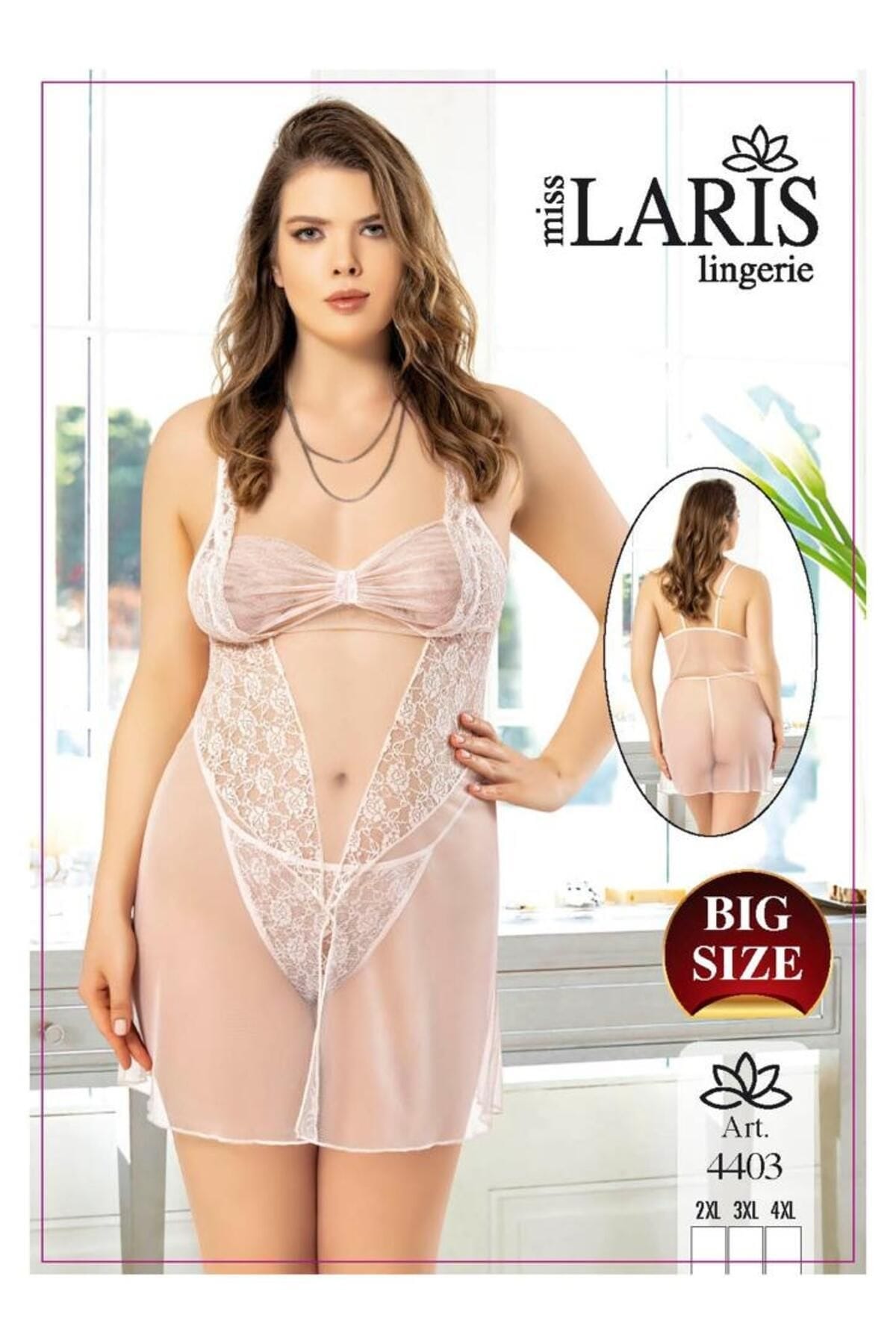 Dantel İşlemeli Tül Gecelik Takım Miss Laris 4403 - Ekru
