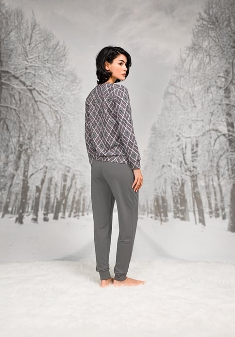 Büyük Beden Pamuk Polyester Desenli T-shirt Cepli Pantolon Takım Doreanse 4100 - Gri