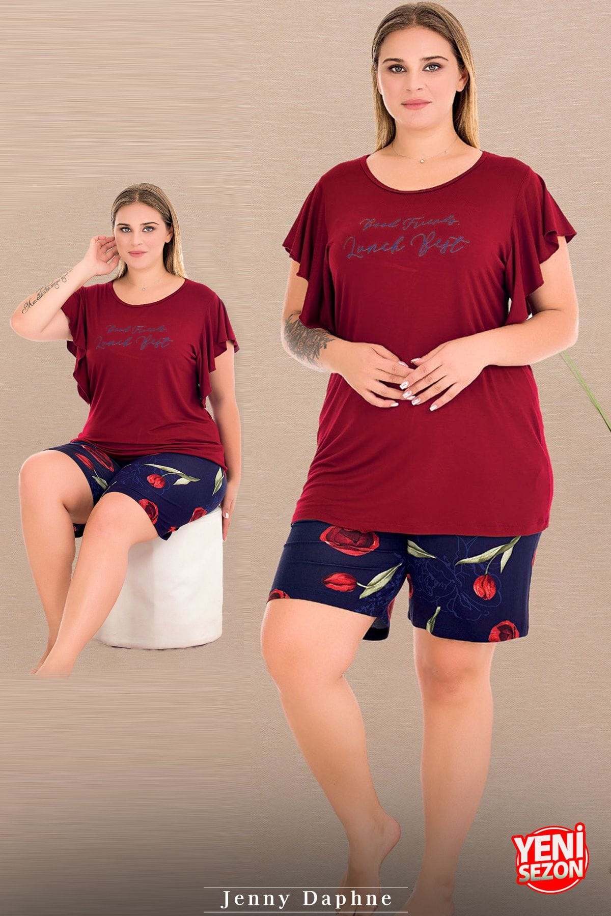 Lady Büyük Beden Kısa Kollu Şortlu Pijama Takımı Lady 10428