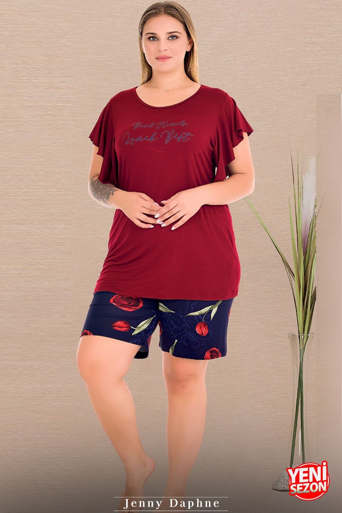 Lady Büyük Beden Kısa Kollu Şortlu Pijama Takımı Lady 10428 - Görsel 2