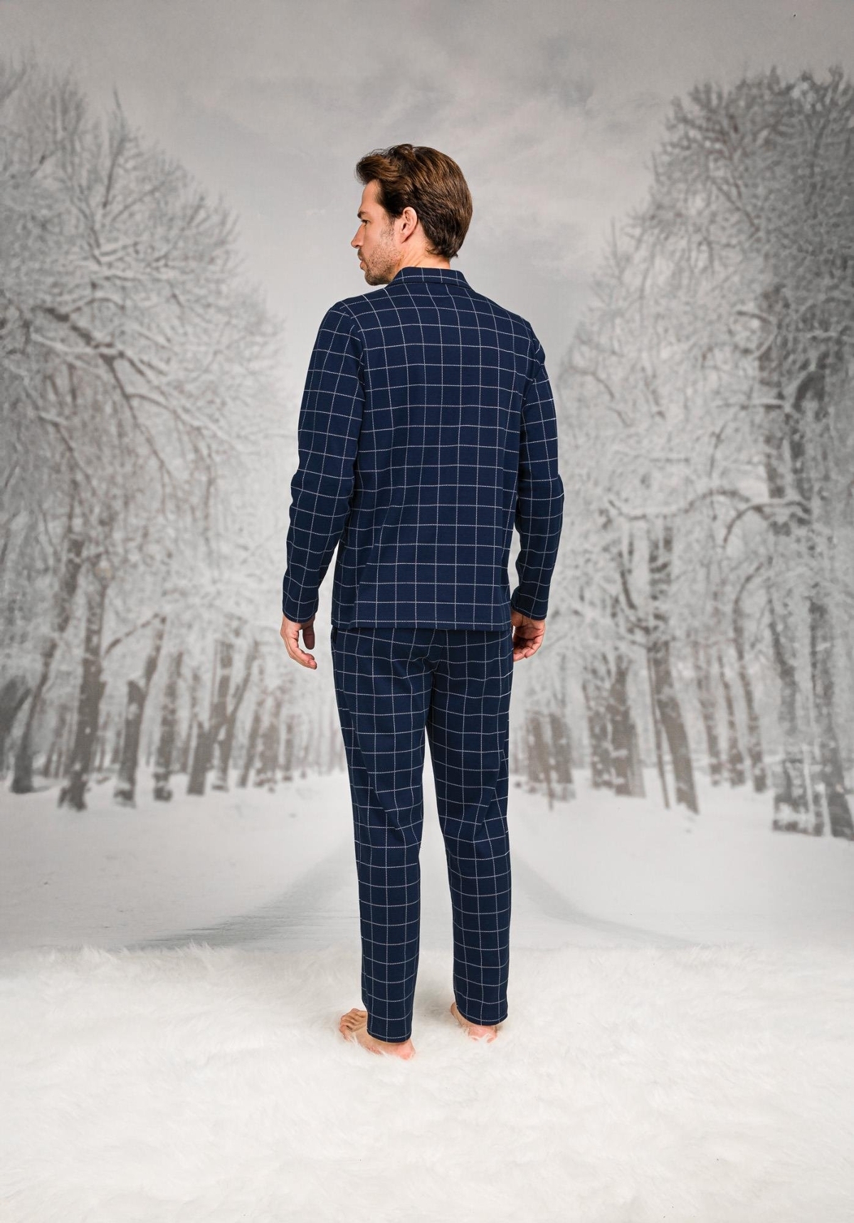 Büyük Beden Kare Desenli Uzun Kollu Pijama Takımı Doreanse 26K4602 - Lacivert