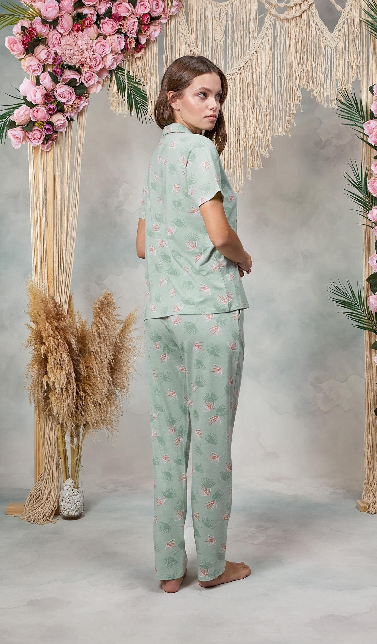 Büyük Beden Kadın Turkuaz Desenli Pijama Takımı Doreanse 25Y4060 - Turkuaz