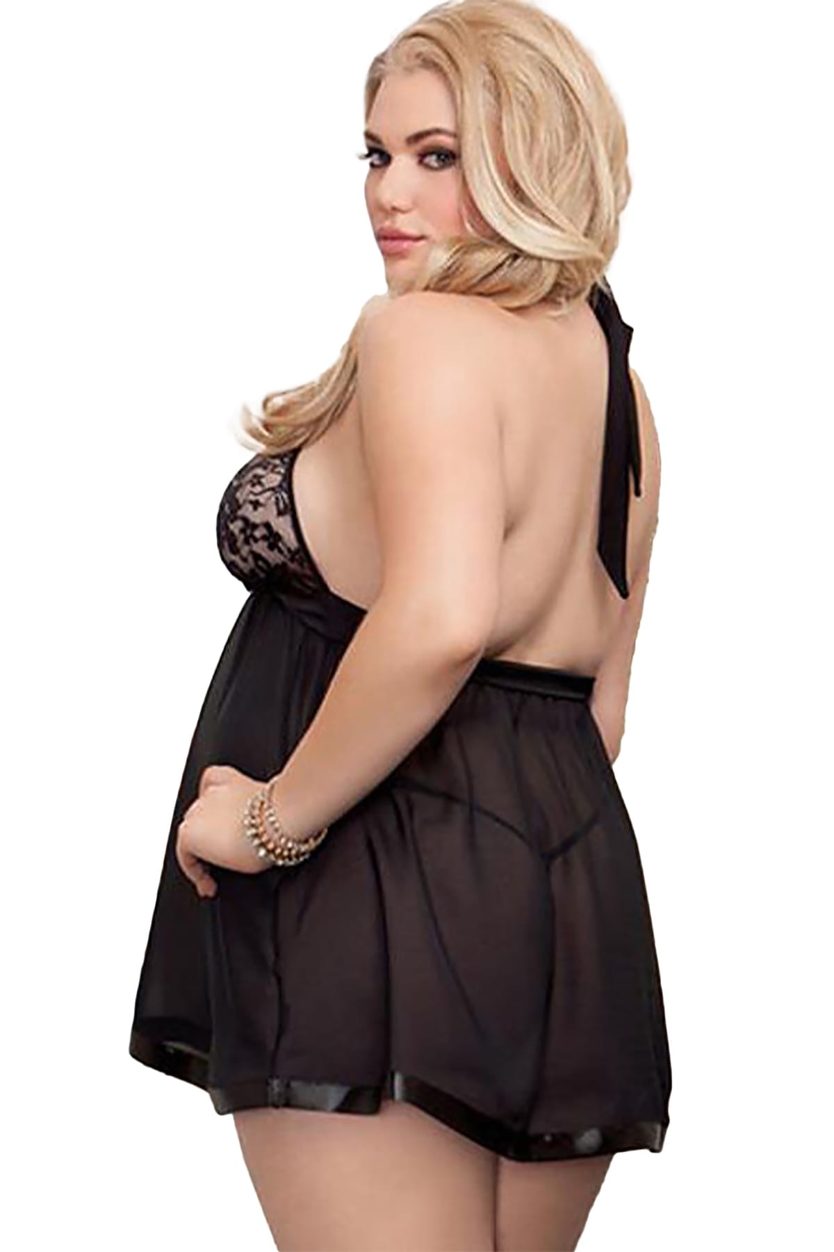 Büyük Beden Tül Dantel Tek Parça Body SHE 2040 - Siyah