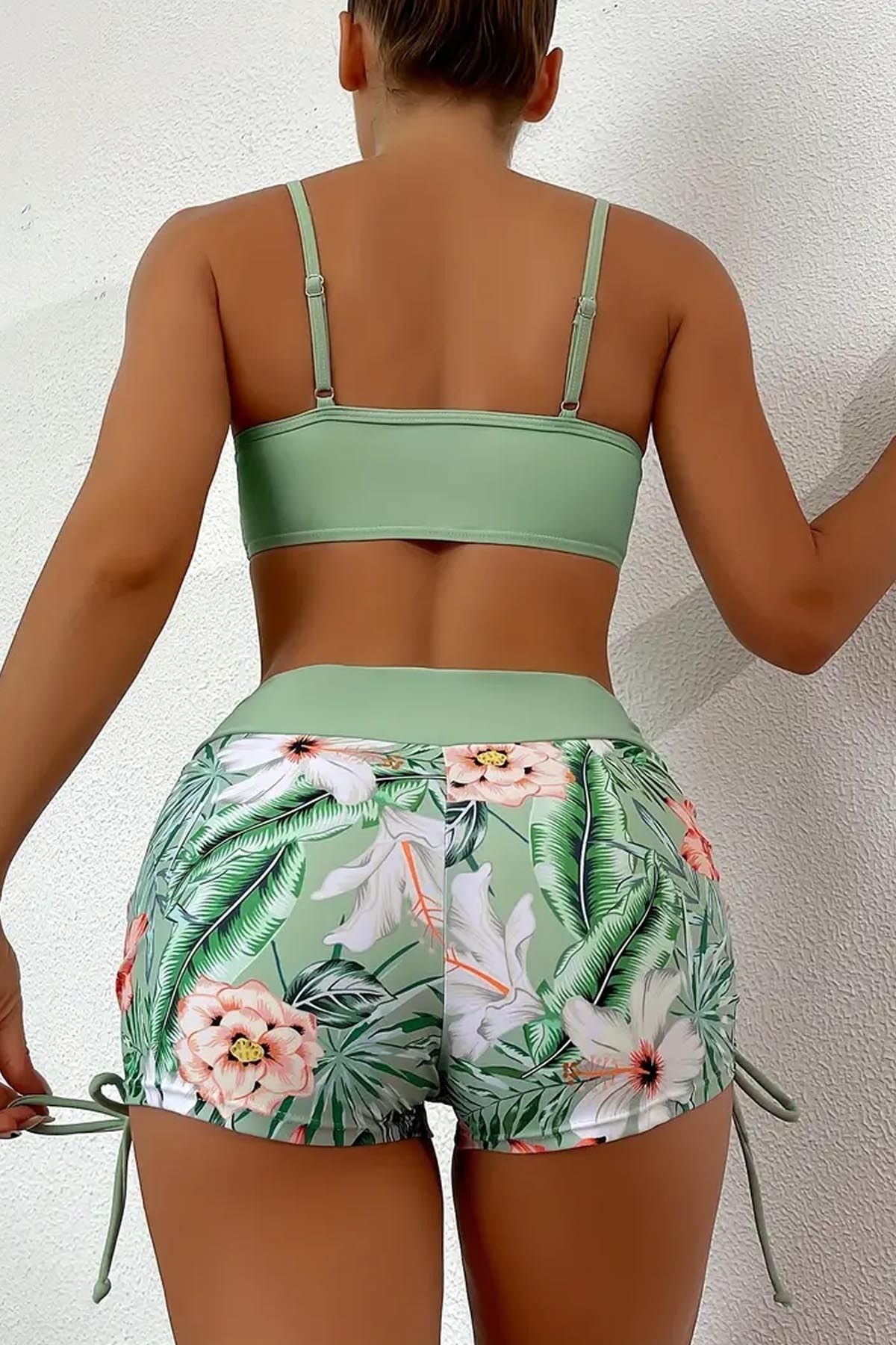 Büzgü Ayarlı Baskılı Bikini Takımı Angelsin MS 4388 Yeşil - Yeşil