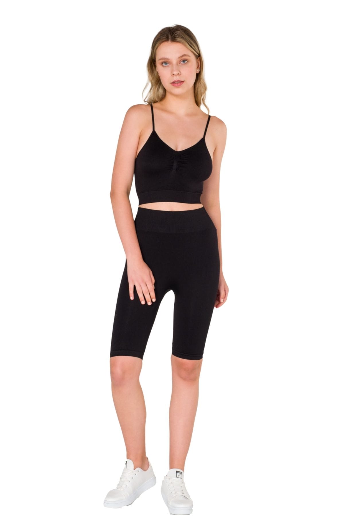 Büzgülü Dikişsiz Crop Büstiyer Jartiyer Takım FormActive 2000 - Siyah