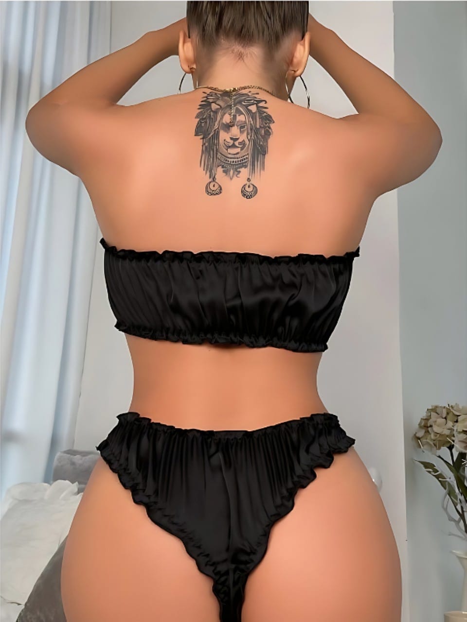 Büzgülü Dantel Detaylı Fantezi Sütyen Takımı SHE 2113 - Siyah