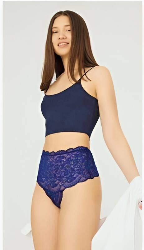Çapraz Bantlı Dantelli Yüksek Bel Tanga Venlisa 6102 - Mavi
