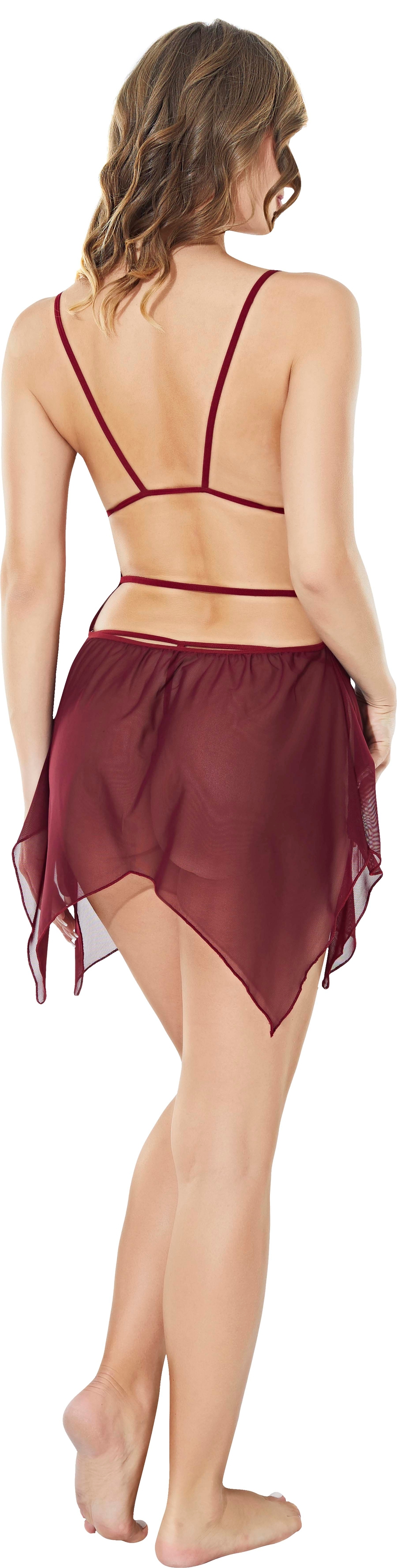 Çapraz İpli Bordo Dantelli Kadın Fantazi Body Lily Bianca 1003 - Bordo