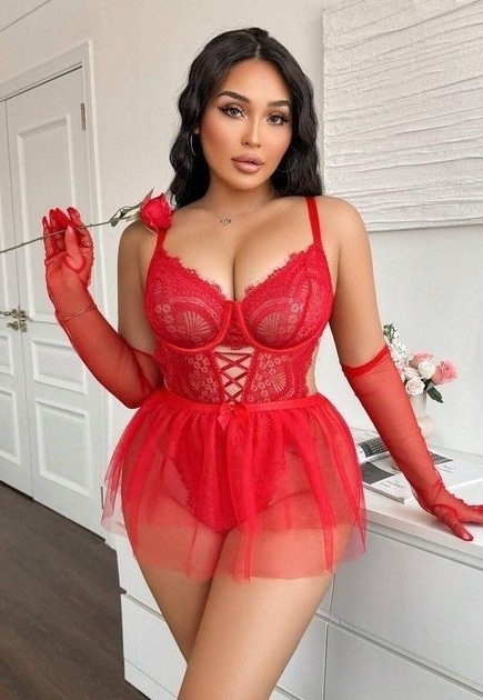 Dantel Detaylı Çapraz İpli Fantazi Body Ruselin 8008 - Kırmızı