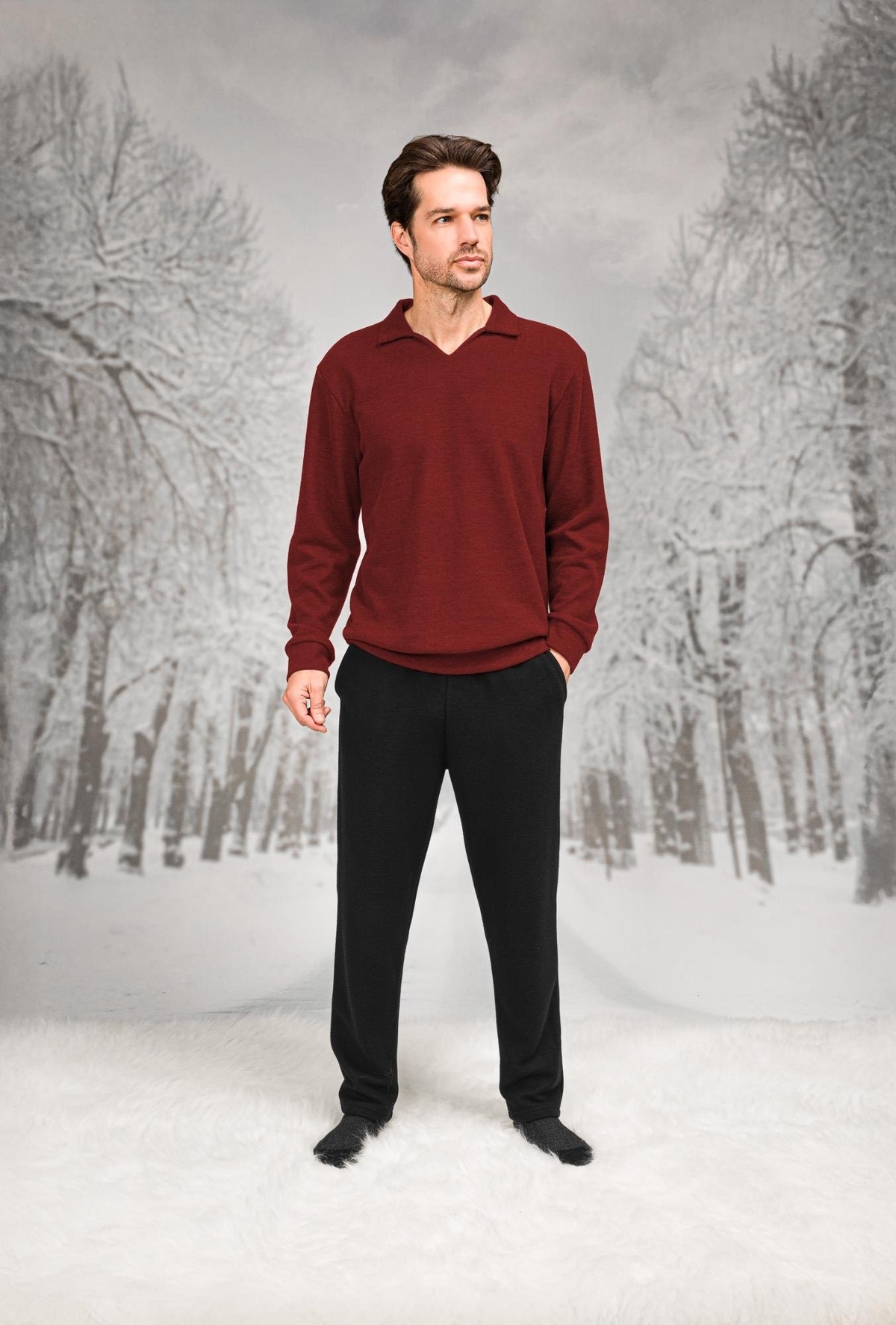 Pamuklu Uzun Kollu Erkek Pijama Takımı Doreanse 26K4590 - Bordo