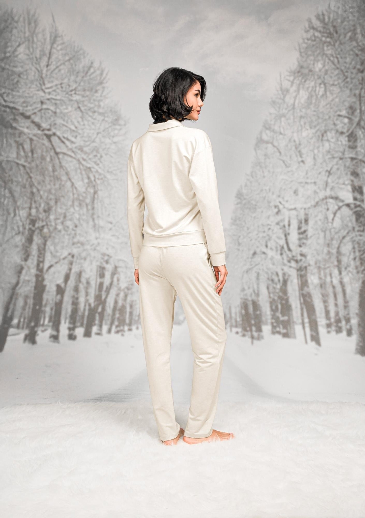 Pamuklu Polyester Cepli Pantolon Gömlek Yaka T-shirt Takım Doreanse 7137 - Ekru