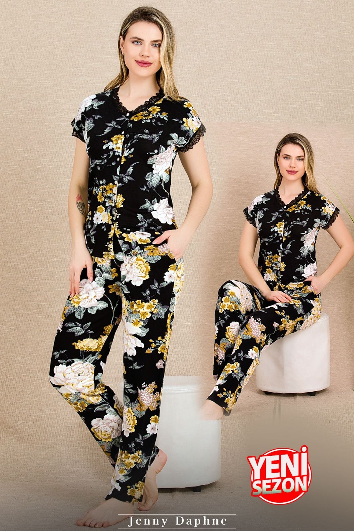 Lady Çiçekli Kısa Kollu Pijama Takımı Lady 12498