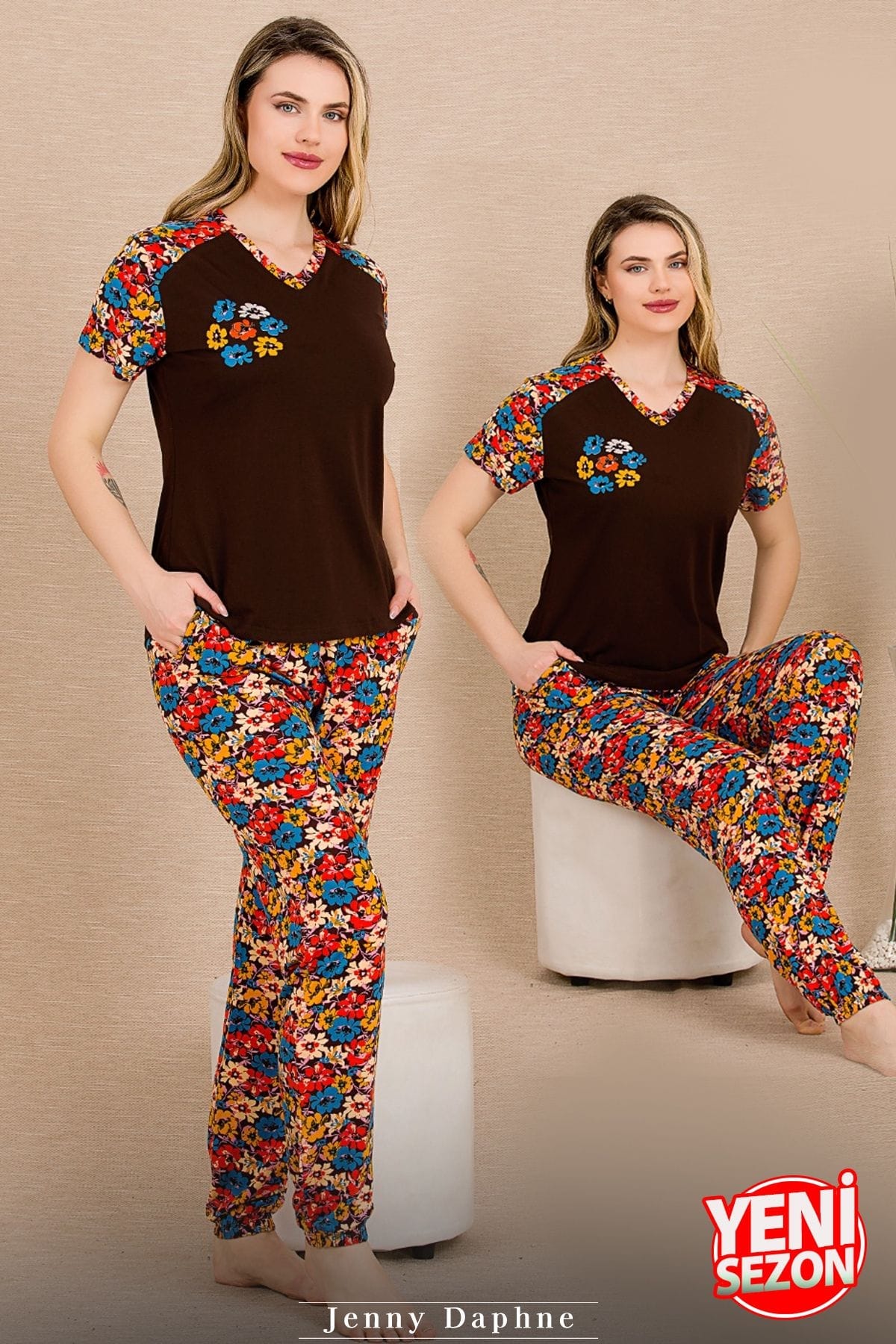 Lady Çiçekli Kısa Kollu Pijama Takımı Lady 12487