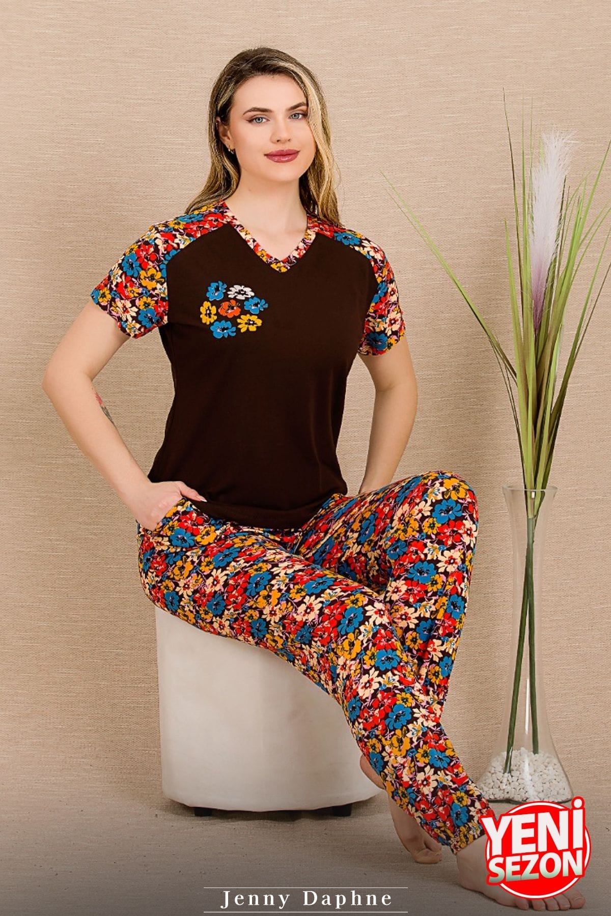 Lady Çiçekli Kısa Kollu Pijama Takımı Lady 12487 - Görsel 3