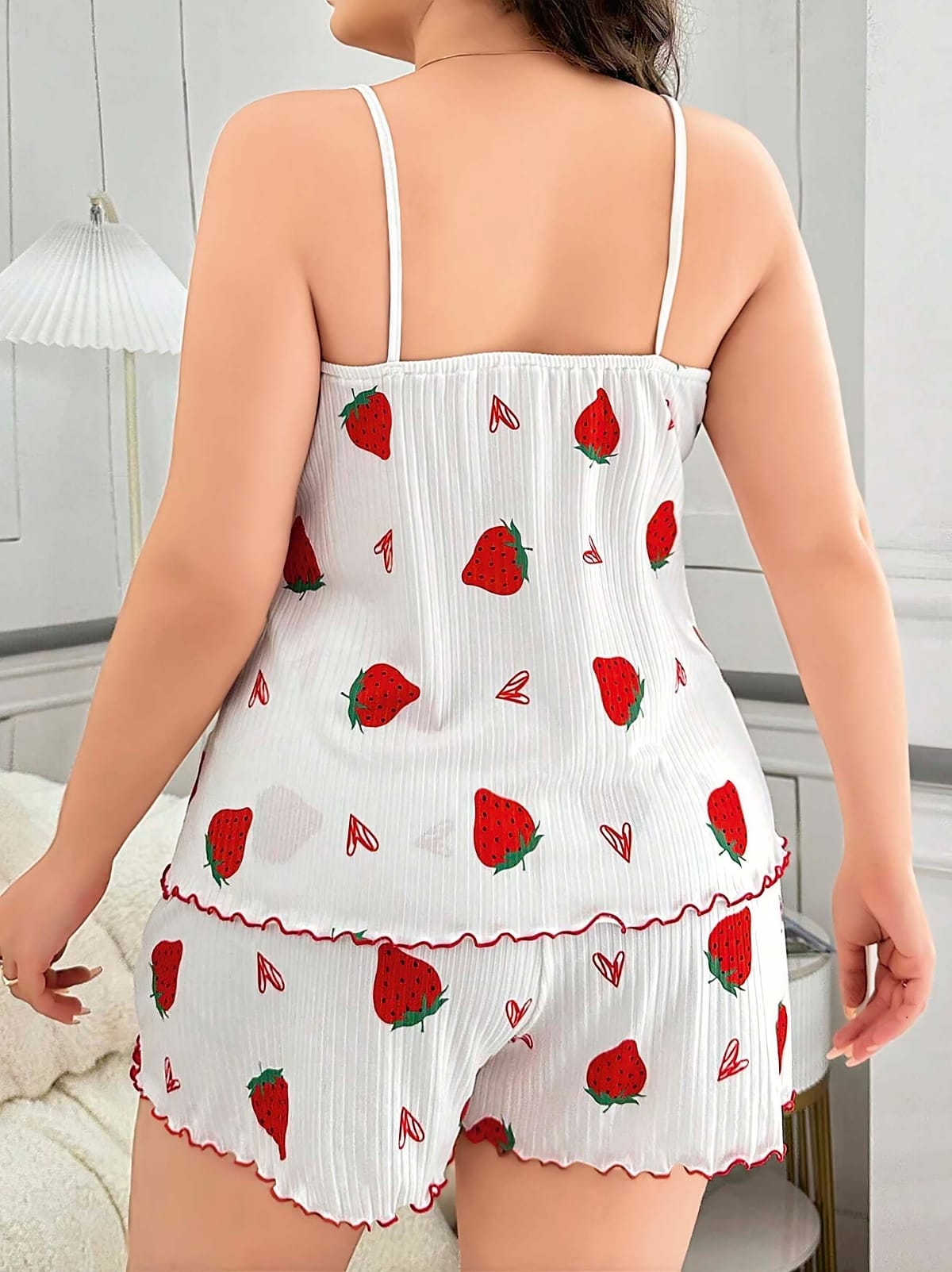 Çilek Desenli Yumuşak Askılı Şort Takım Lily Bianca 13040 - Beyaz