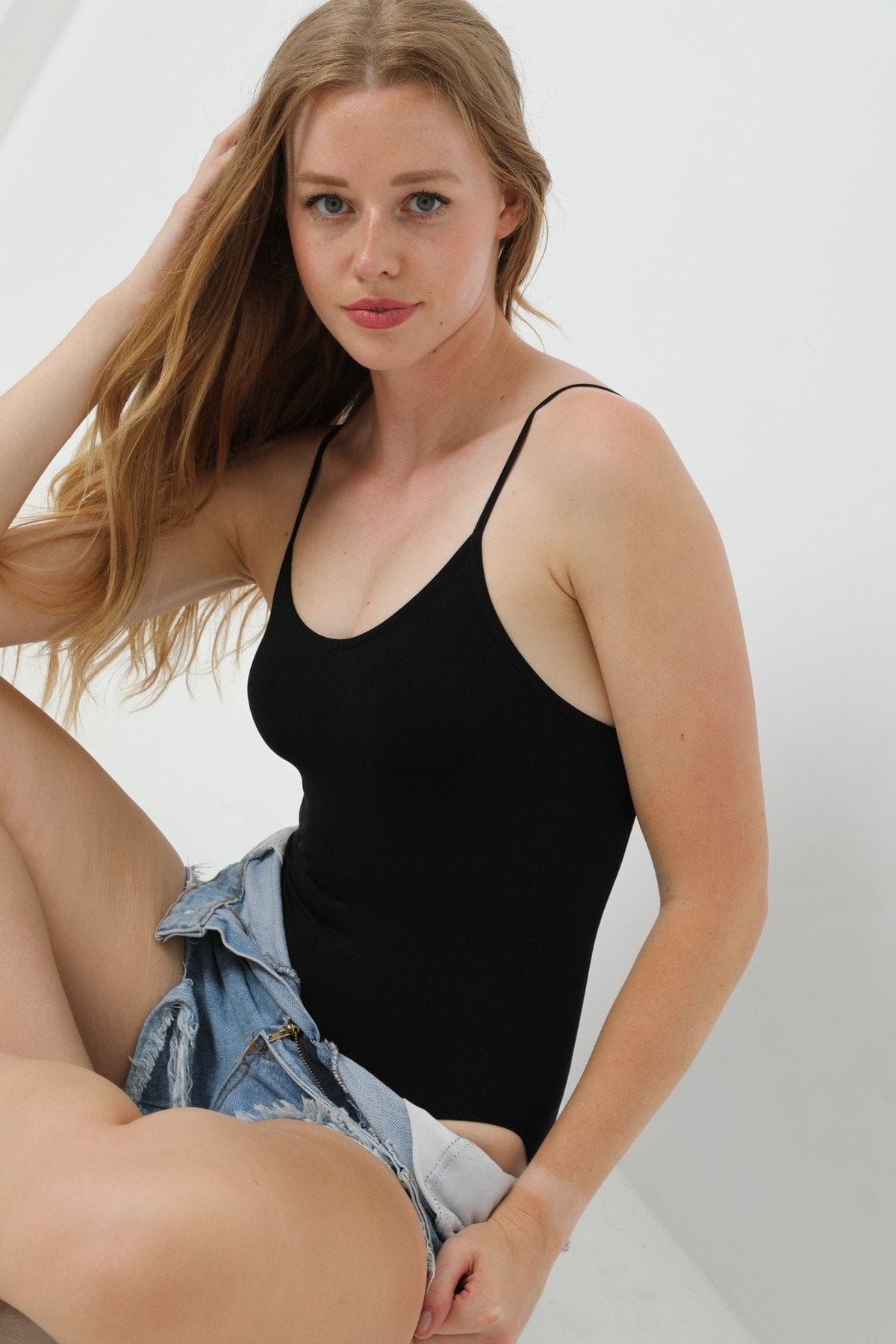 Yumuşak Dikişli Askılı Kadın Body FormActive 2200 - Siyah