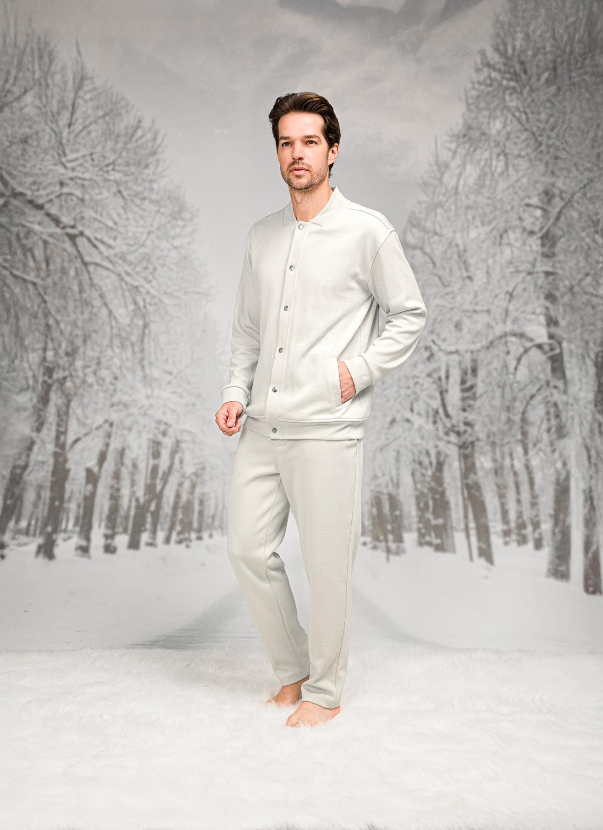 Pamuklu Cepli Uzun Kollu Erkek Pijama Takımı Doreanse 26K4593 - Bej