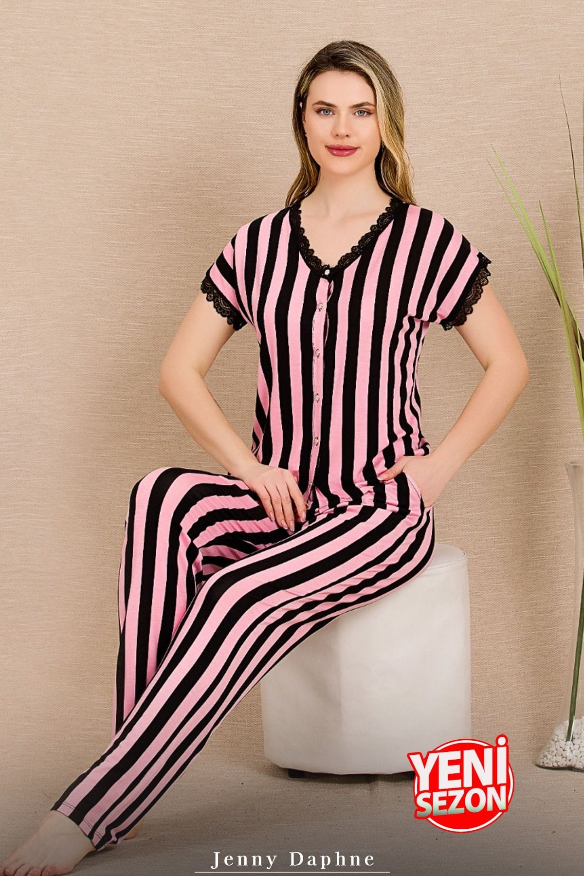 Lady Çizgili Kısa Kollu Pijama Takımı Lady 12496 - Görsel 3