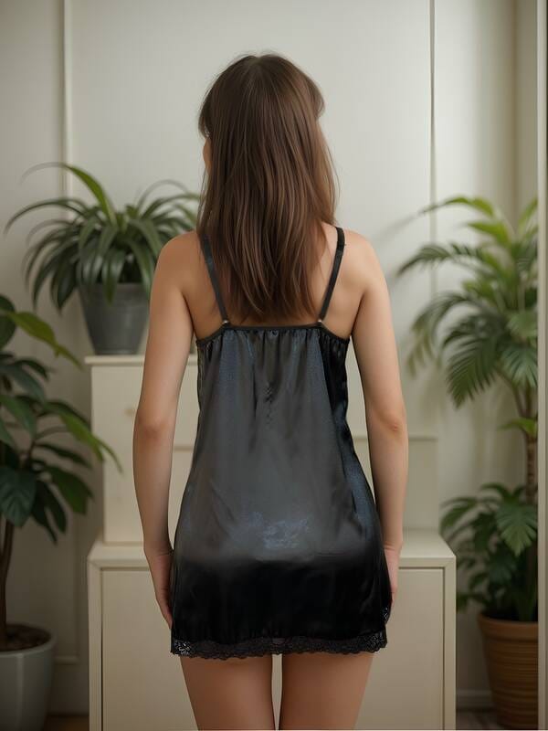 Dantel Detaylı Siyah Askılı Gecelik Venlisa 2300 - Siyah