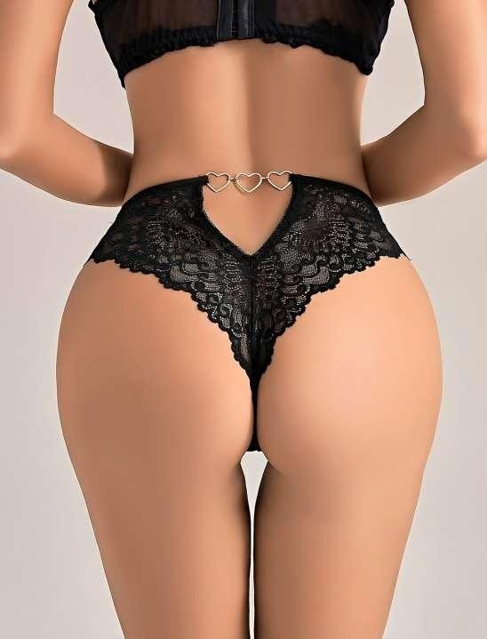 Şeffaf Tek Parça Dantel Body Real Passione 324 - Siyah