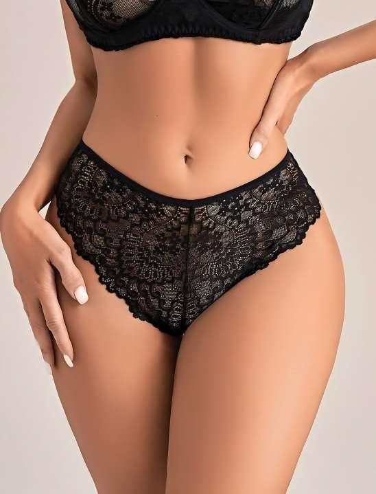Şeffaf Tek Parça Dantel Body Real Passione 324 - Siyah