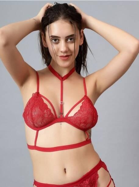 Bantlı Dantelli Sütyen Jartiyerli Külot Takımı Venlisa 1706 - Kırmızı