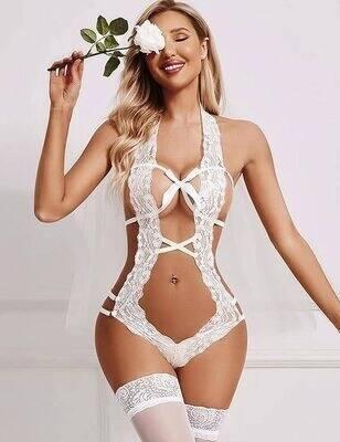 Derin Dekolteli Dantel Fantazi Body Venlisa 2906 - Beyaz