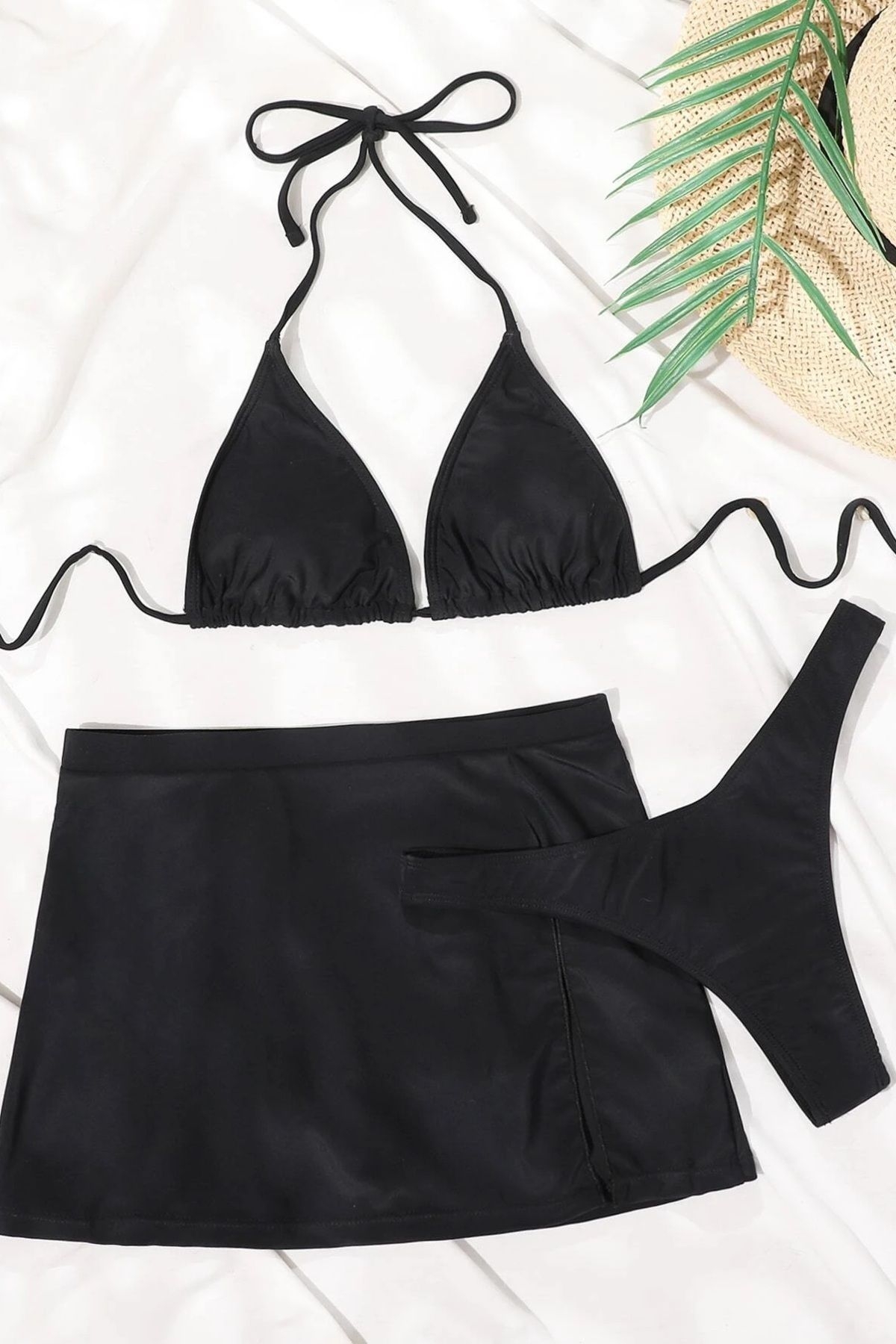Deniz Etekli 3 Lü Bikini Takım (Çıkartılabilir Kaplı) Angelsin MS 4392 - Siyah