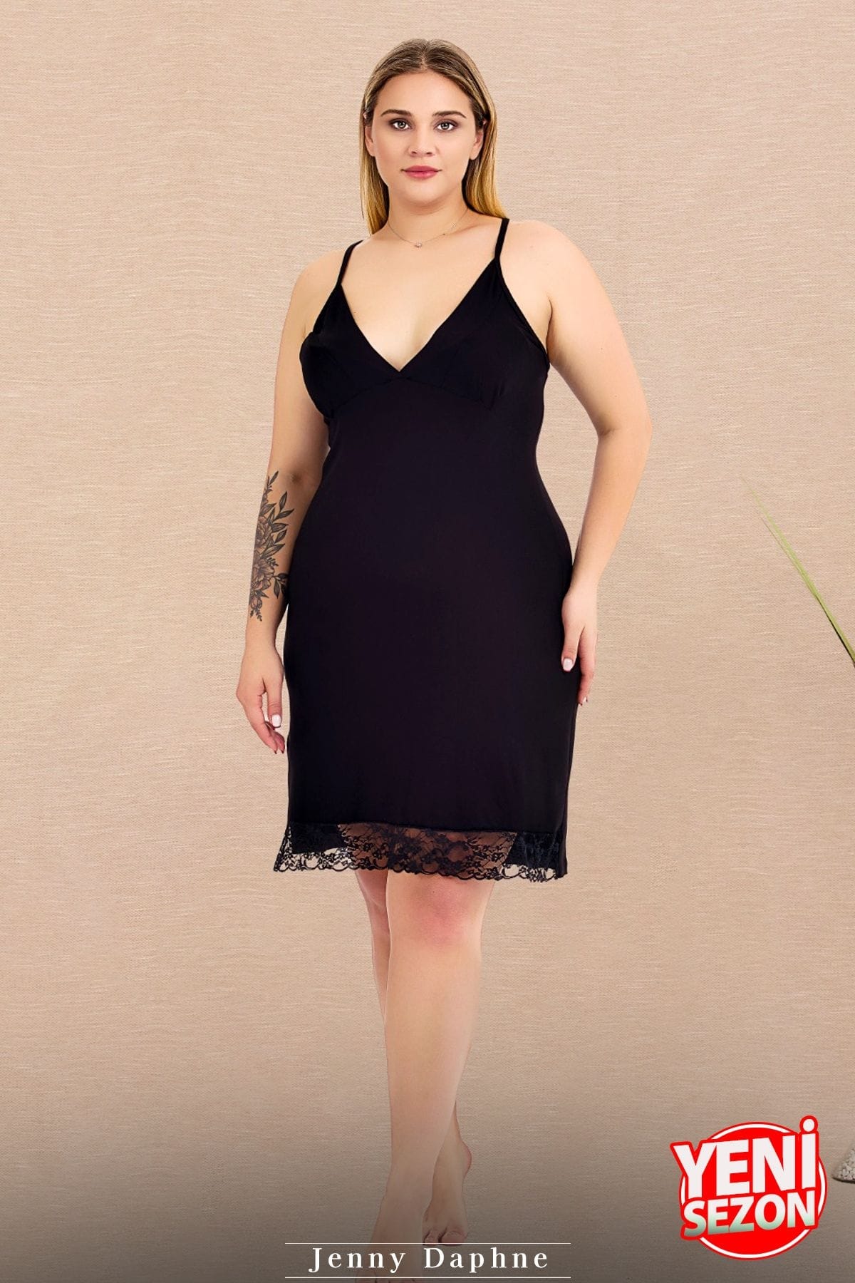 Desenli Viskon Kumaş Büyük Beden Gecelik Sabahlık Takımı Lady 19237 - Siyah