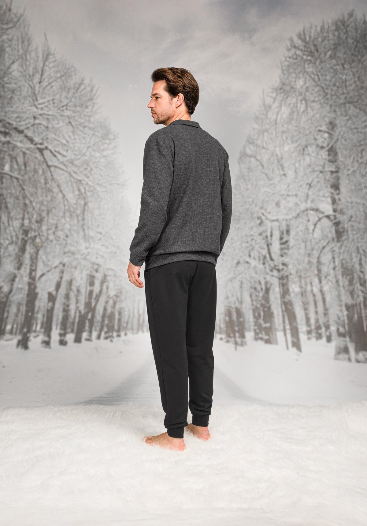 Pamuk Polyester Uzun Kollu Erkek Pijama Takım Doreanse 26K4598 - Gri