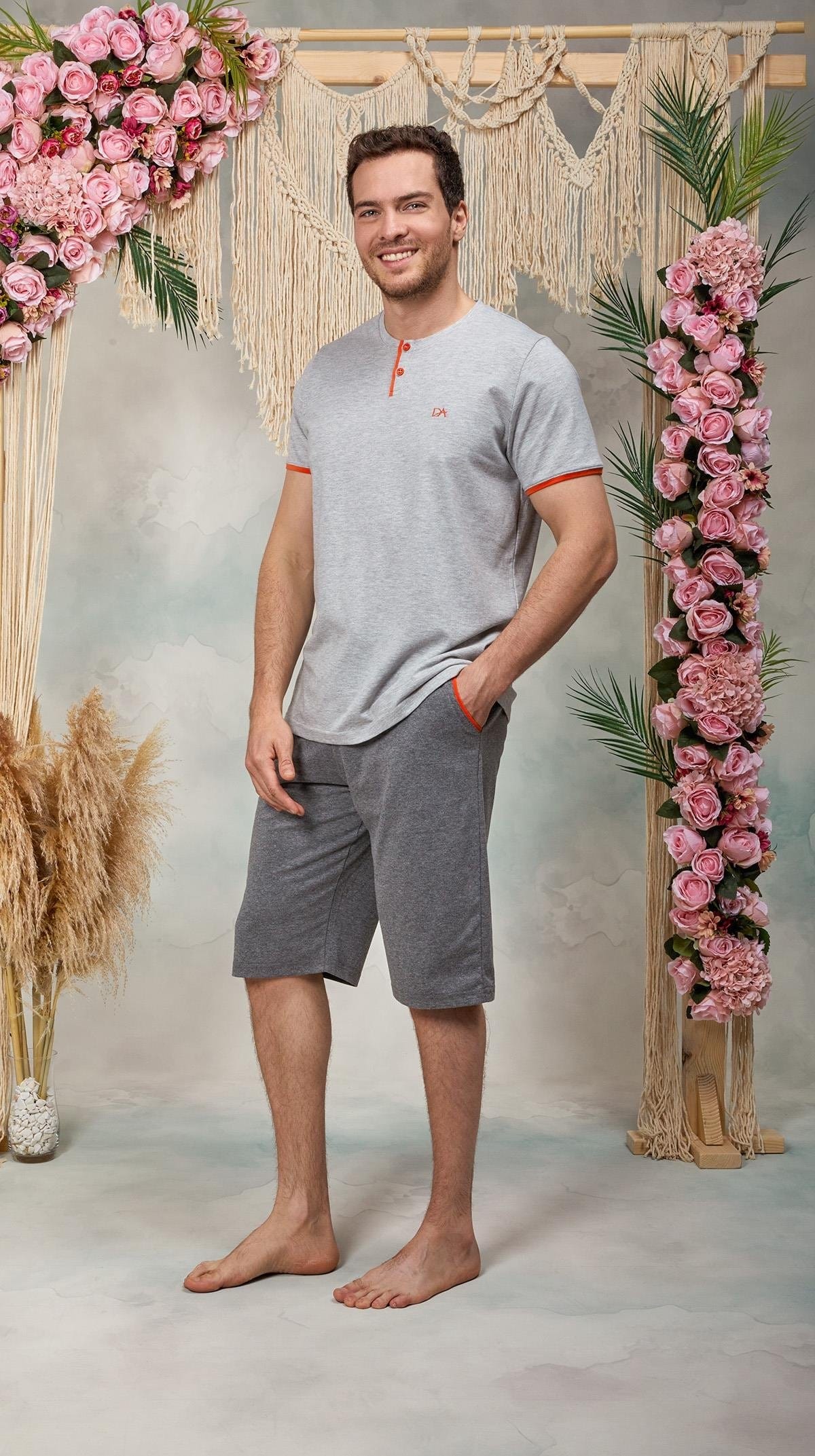 Şortlu Düğme Yaka Pijama Takımı Doreanse 25Y4567 - Gri