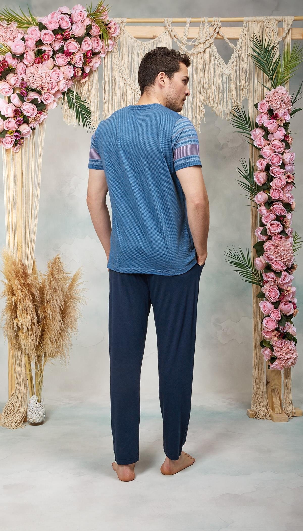 Lacivert Bisiklet Yaka Polyester Modal Erkek Pijama Takımı Doreanse 254562 - Mavi