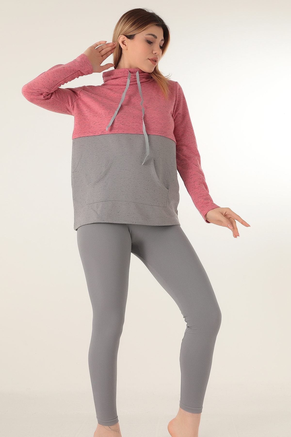 Spor Bayan Dik Yaka Sweat Doremi 002-000740 - Gri-Pembe