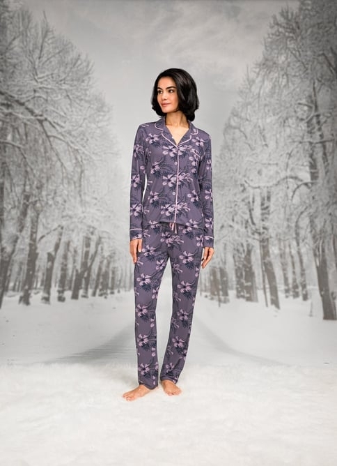 Çiçekli Pamuklu Kadın Pijama Takım Doreanse 26K4107 - Mor
