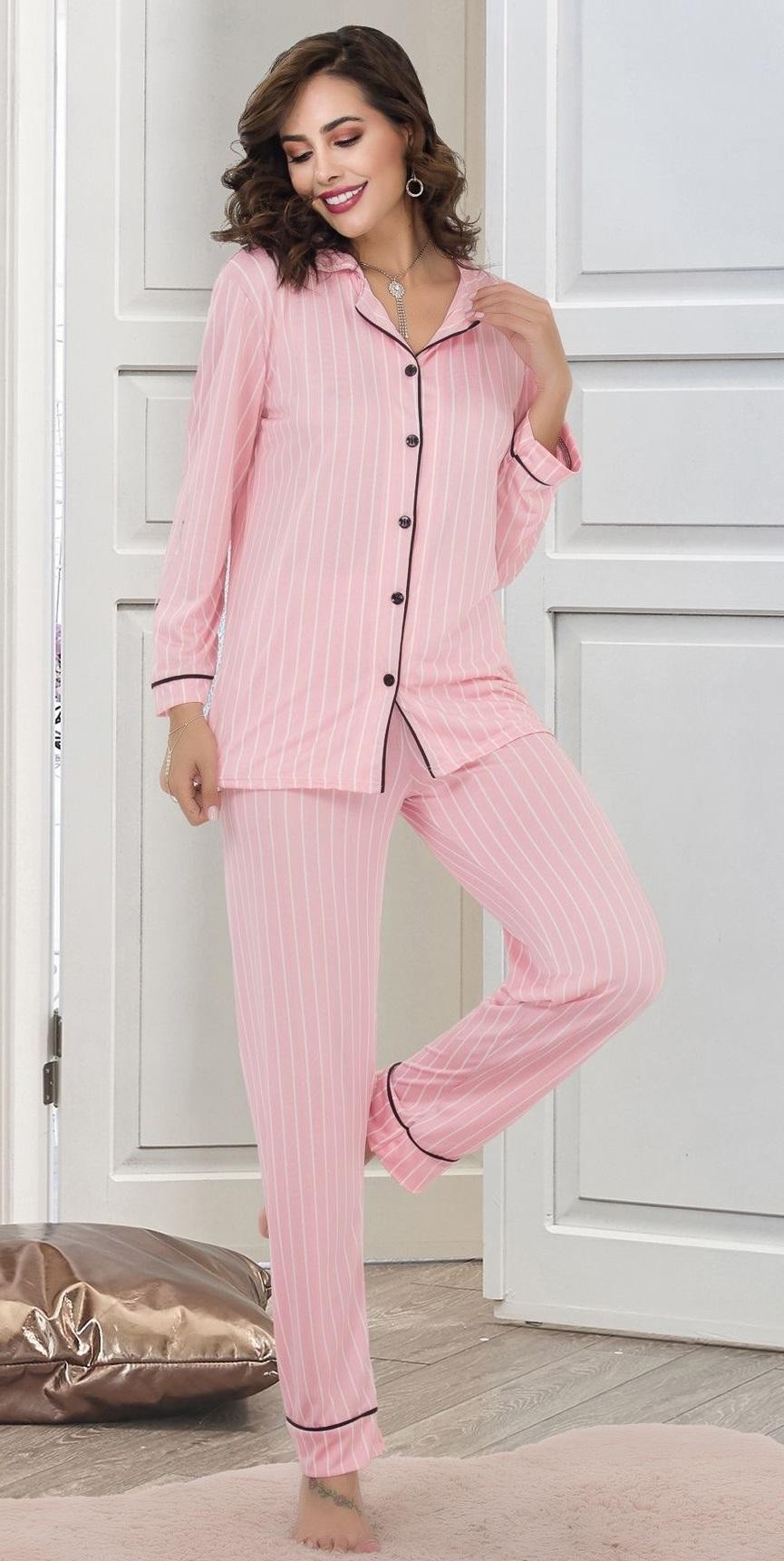 Düğmeli Leopar Desenli Pijama Takımı İzabel 4000 - Pembe