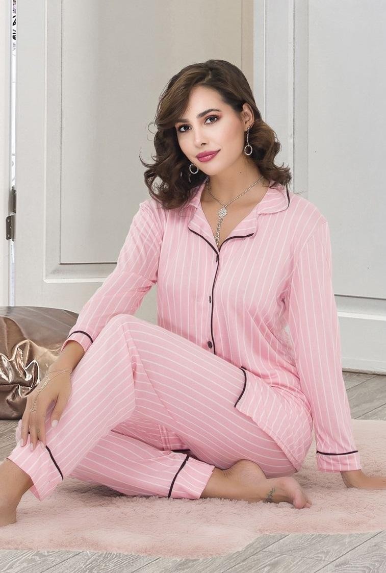 Düğmeli Leopar Desenli Pijama Takımı İzabel 4000 - Pembe