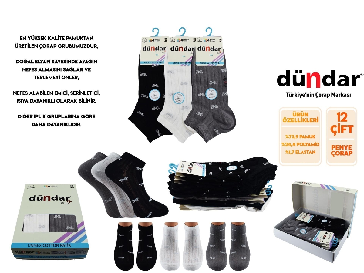 Dikişsiz Yapı ve Likra Oranlı Patik Çorap Dündar 4308 - Asorti