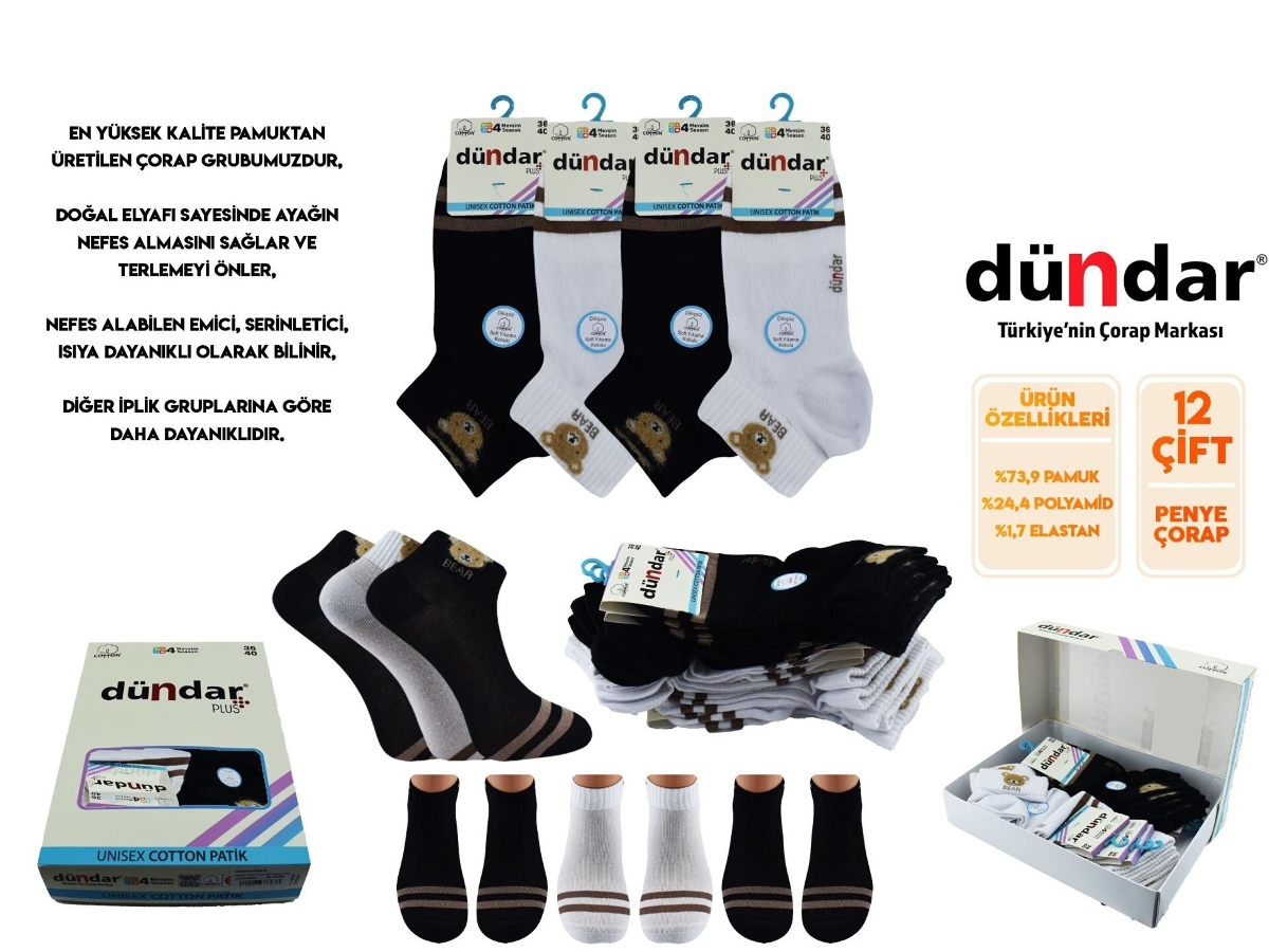Dikişsiz Kokulu Patik Çorap Mor Dündar 4308 - Asorti