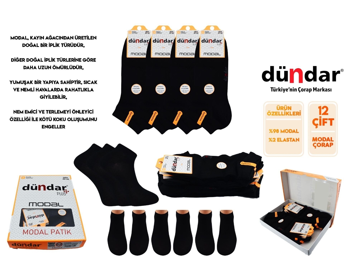 Dikişsiz Antibakteriyel Modal Patik Çorap Seti Dündar 6838 - Asorti