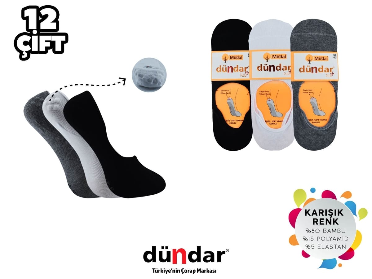 Modal Dikişsiz Yıkamalı Kokulu Bayan Likralı Babet Çorap Dündar 6913 - Asorti