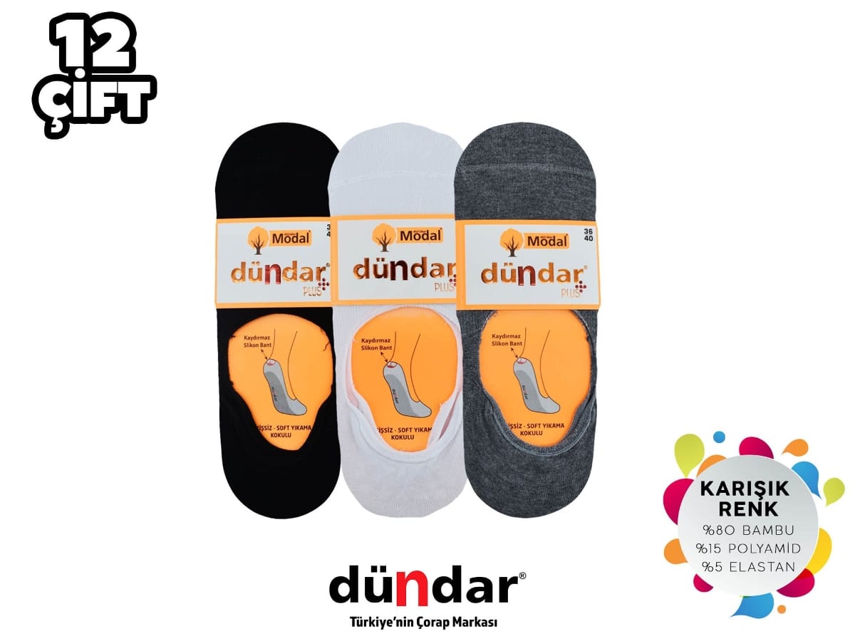 Modal Dikişsiz Yıkamalı Kokulu Bayan Likralı Babet Çorap Dündar 6913 - Asorti