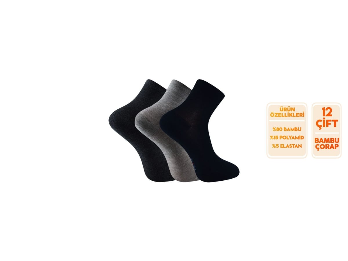 Dikişsiz Antibakteriyel Bambu Yarım Konç Patik Çorap Dündar 5985 - Düz Asorti