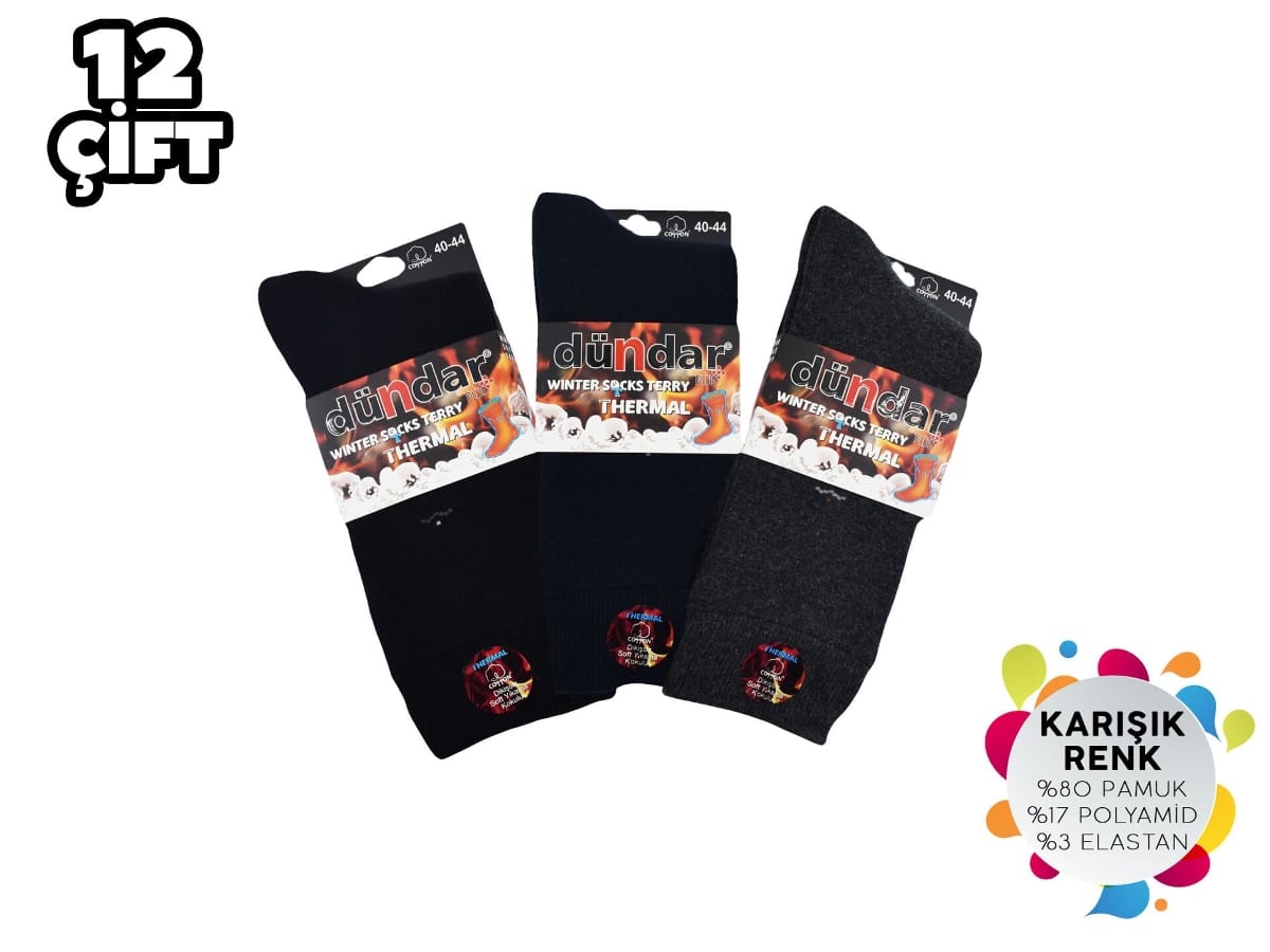 Havlu Dikişsiz Yıkamalı Kokulu Erkek Çorap 12'li Dündar 7019 - Asorti