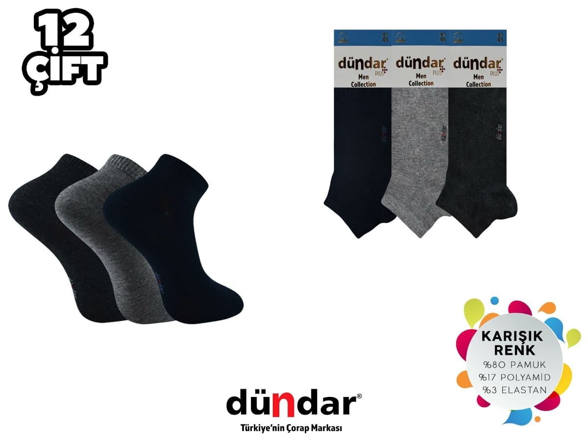 Dikişsiz Yapı ve Pamuklu Erkek Patik Çorap Dündar 0300 - Asorti